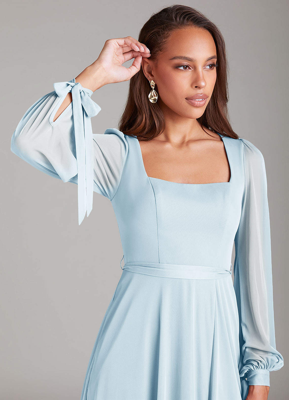 Azazie Leonia Ready to Ship Sky Blue Mesh Bridesmaid Dresses | Azazie