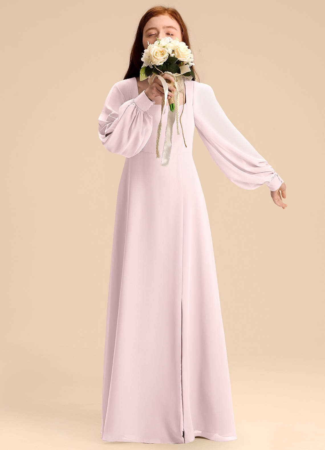 Azazie Bondi Junior Vestido de Rosa Rubor de Gasa de Corte en A con Blusón image1