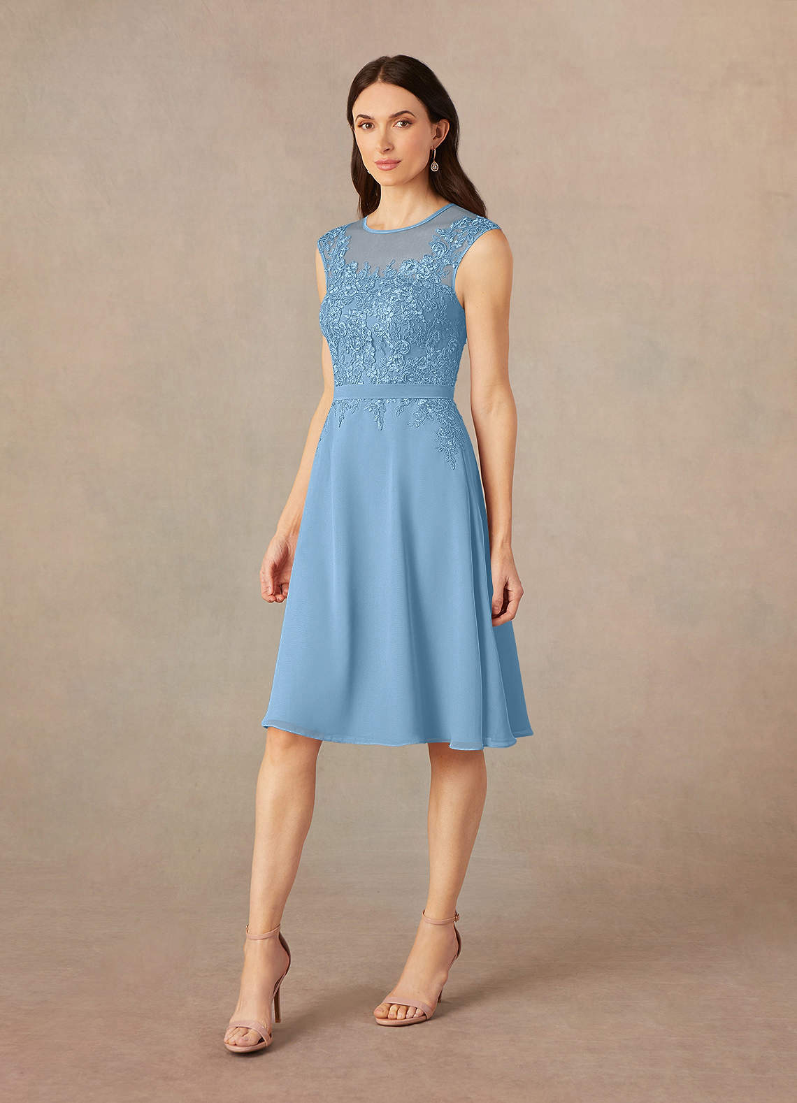 Azazie Klaus Mother of the Bride Dresses Steel Blue A-Line Scoop Sequins Chiffon Dress image3