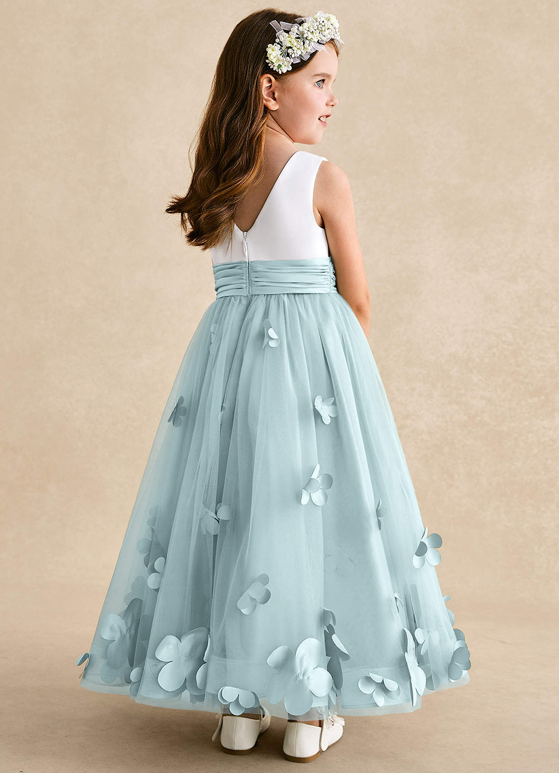 Azazie Vi Flower Girl Dresses Mist A-Line Sleeveless Tulle Dress image3