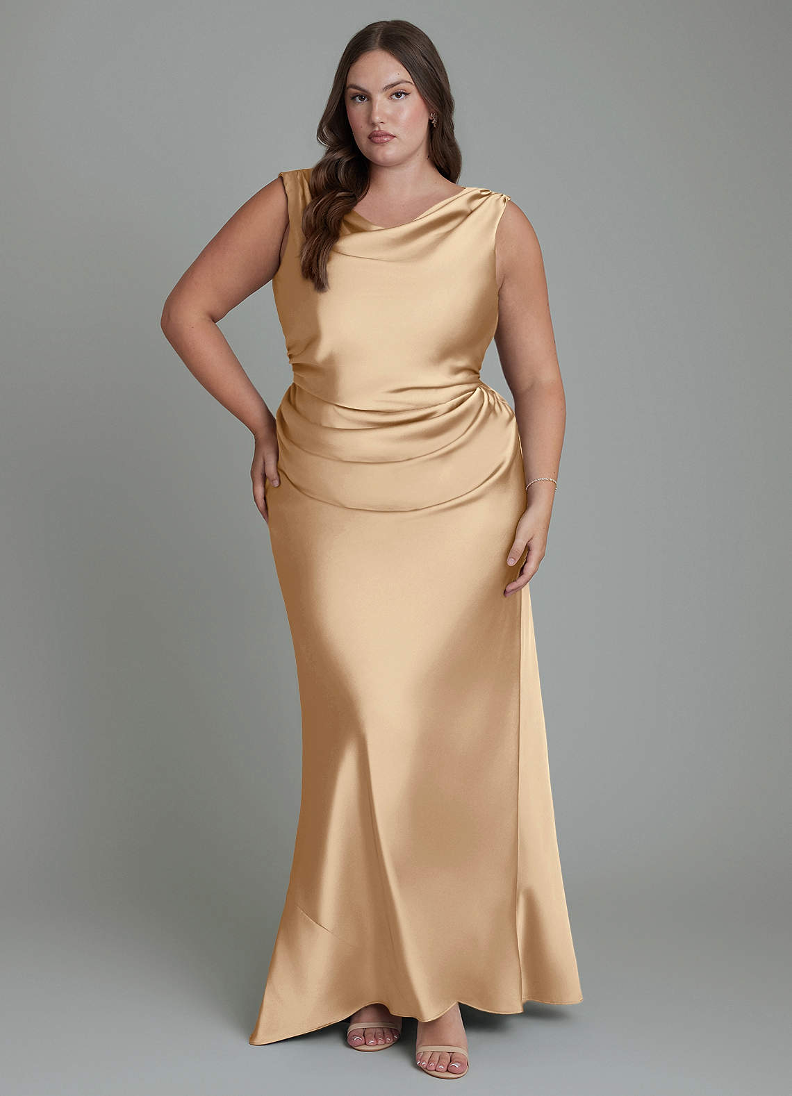 Azazie Kieryn Bridesmaid Dresses Champagne Mermaid Pleated Stretch Satin Dress image1