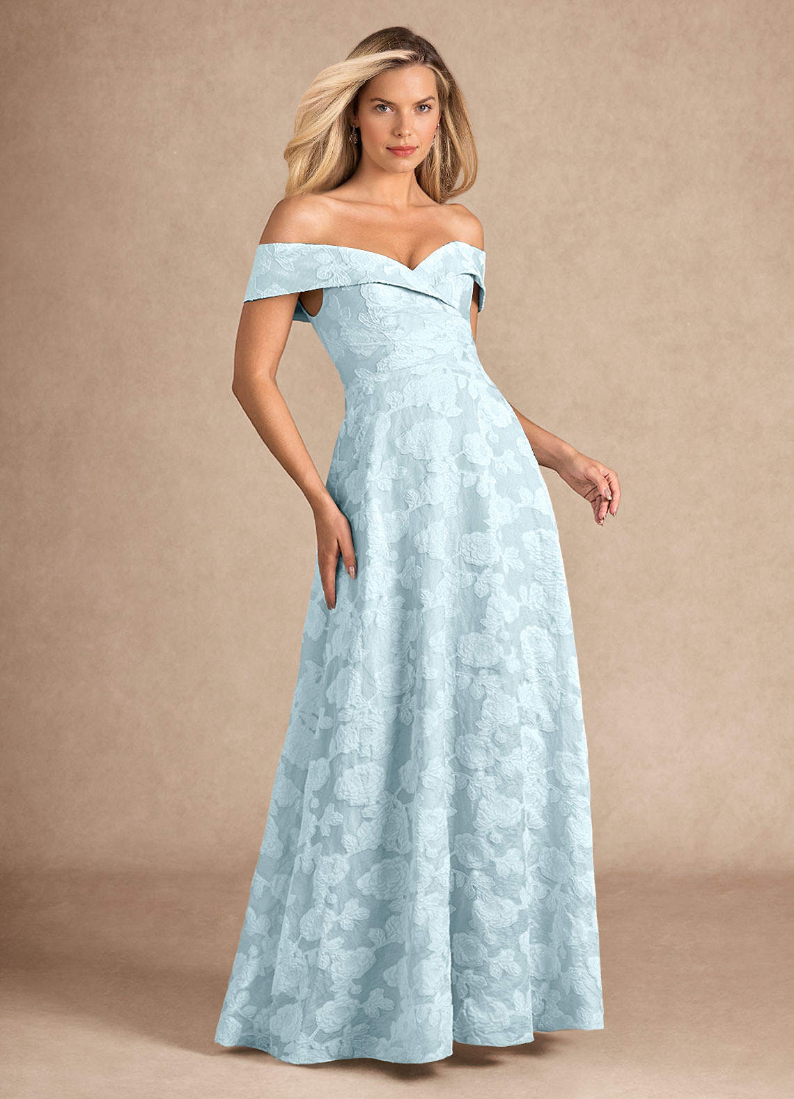 Azazie New London vestidos de madre de la novia Vestido de Jacquard Azul Pálido de Devorado Floral de Corte En A con Plisado image3