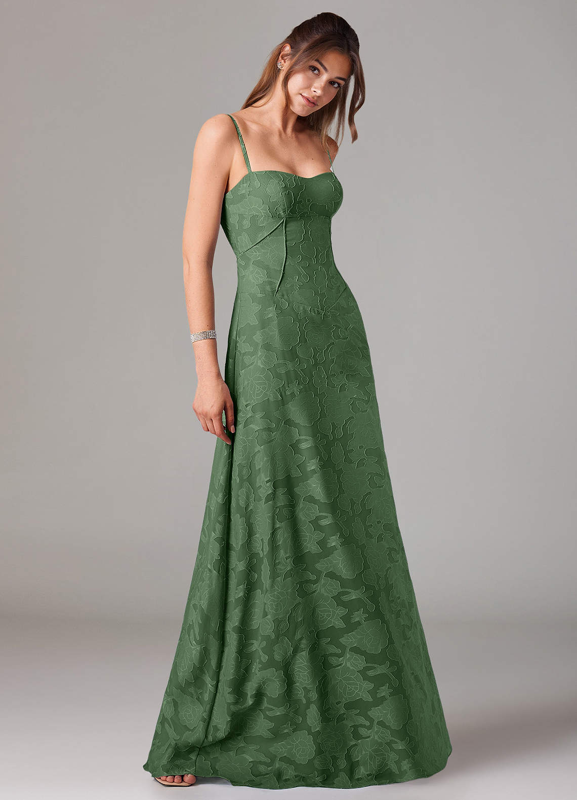 Azazie Valentine Bridesmaid Dresses Eucalyptus A-Line Sweetheart Neckline Floral Burnout Dress image3