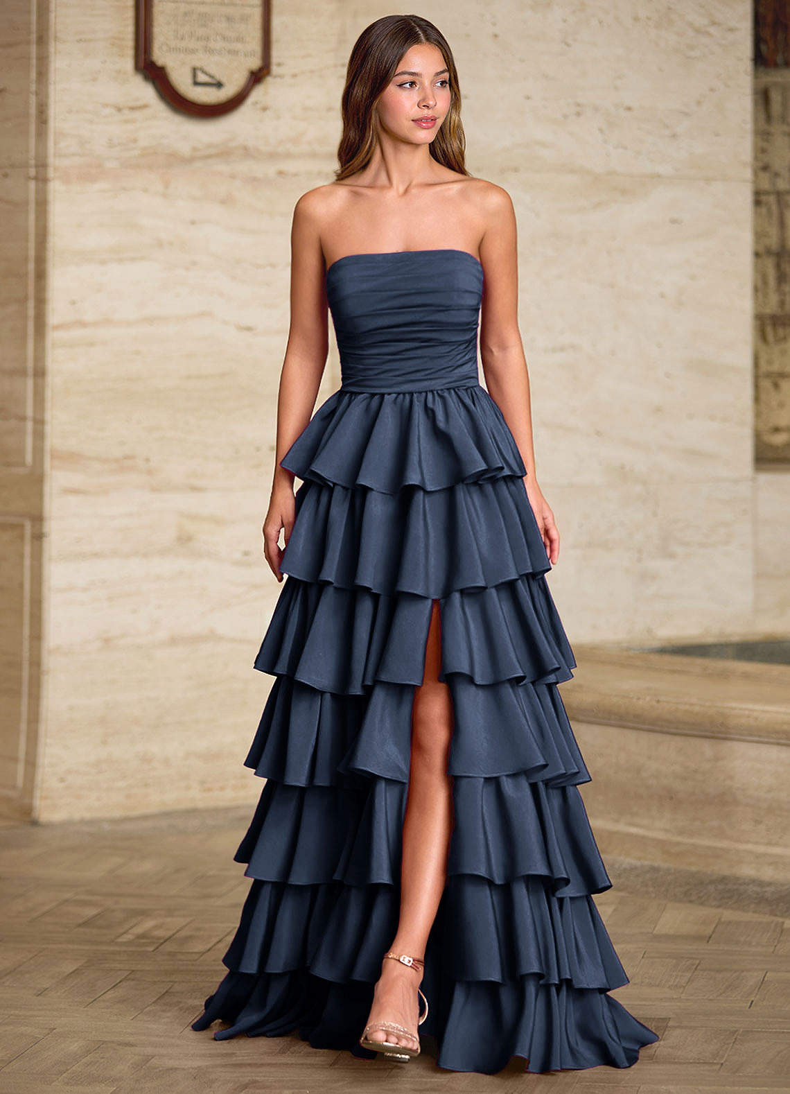 blue satin ruffle dress A-Line Deep Halter Satin Short Homecoming Dress with Ruffles, Royal Blue / 4