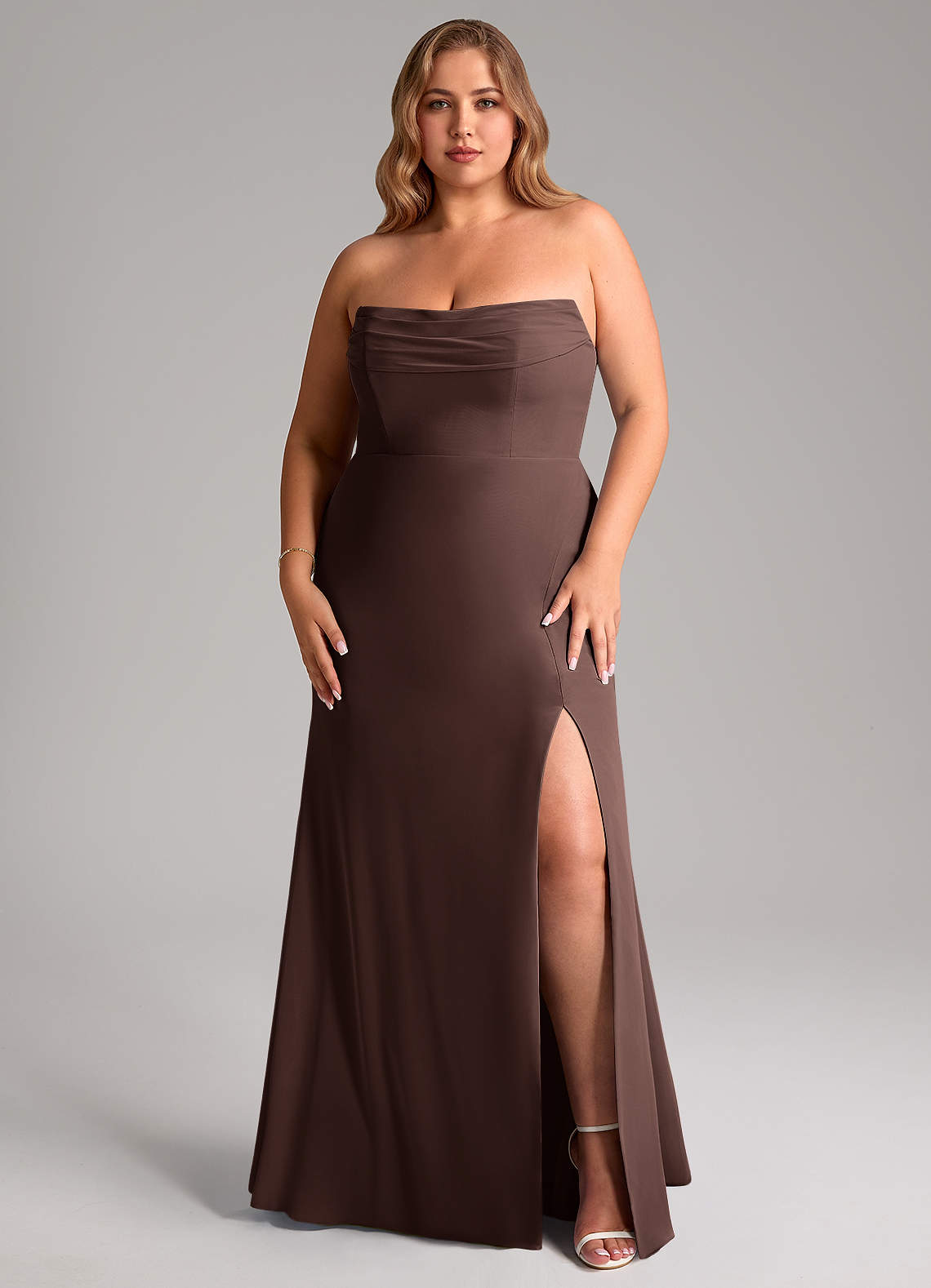 Azazie Saige Bridesmaid Dresses Ganache A-Line Off the Shoulder Chiffon Convertible Dress image15