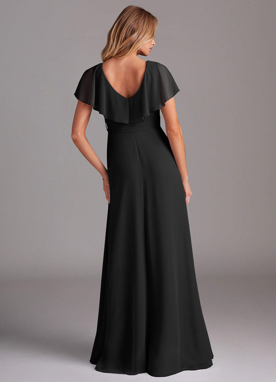 Azazie Lainey Bridesmaid Dresses Black A-Line with Pockets Chiffon Dress image6