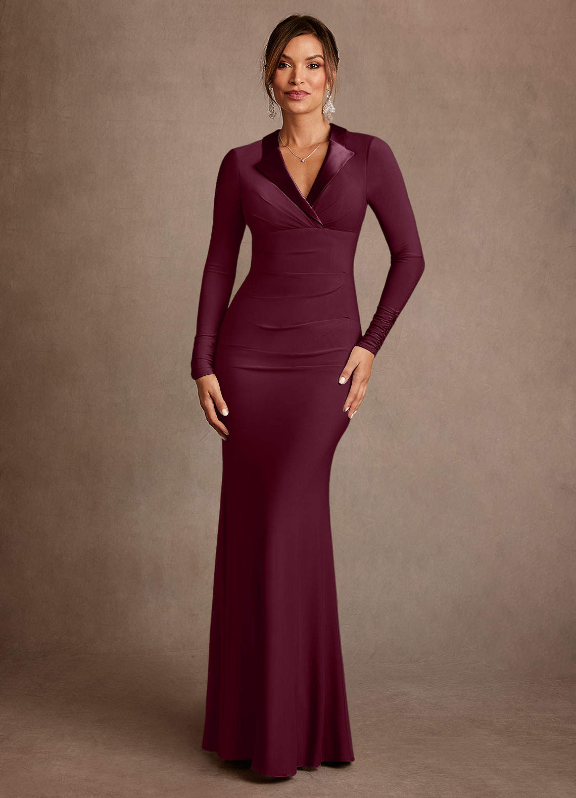 Azazie Syracuse Abiti per la Madre della Sposa Abito Tubino in Maglia Lussuosa Plissettato Cabernet image1