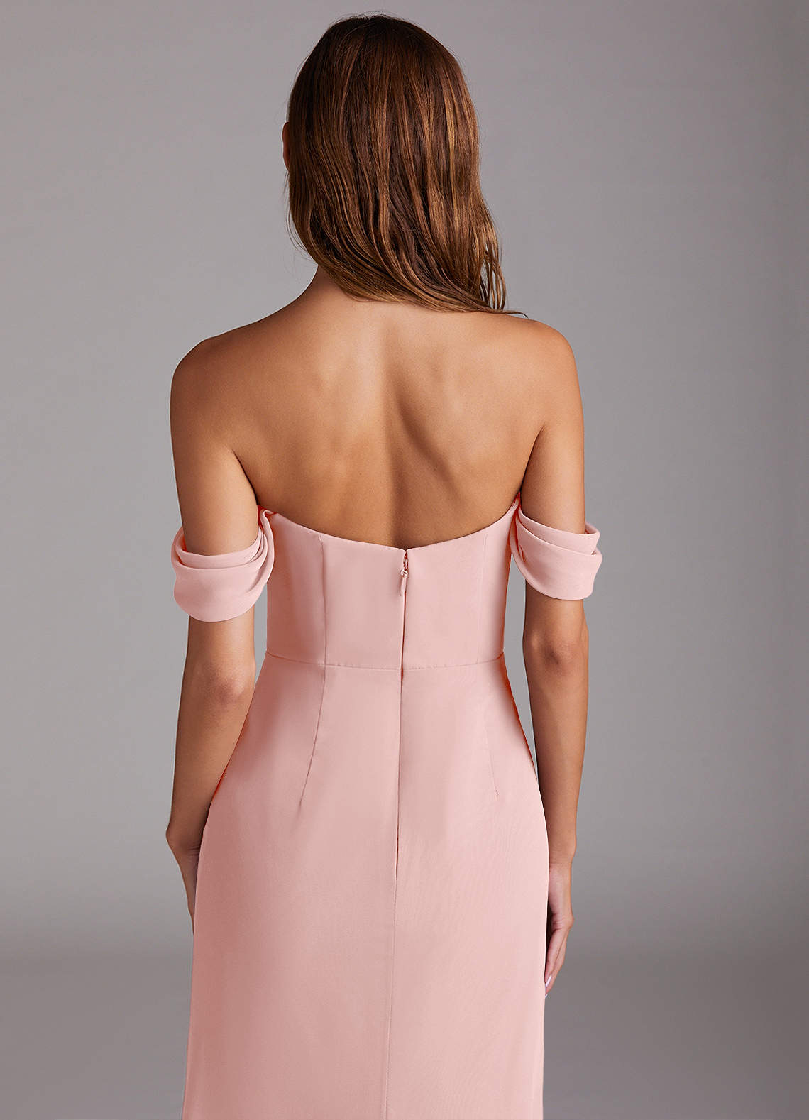 Azazie Saige Bridesmaid Dresses Powder Pink A-Line Off the Shoulder Chiffon Convertible Dress image5
