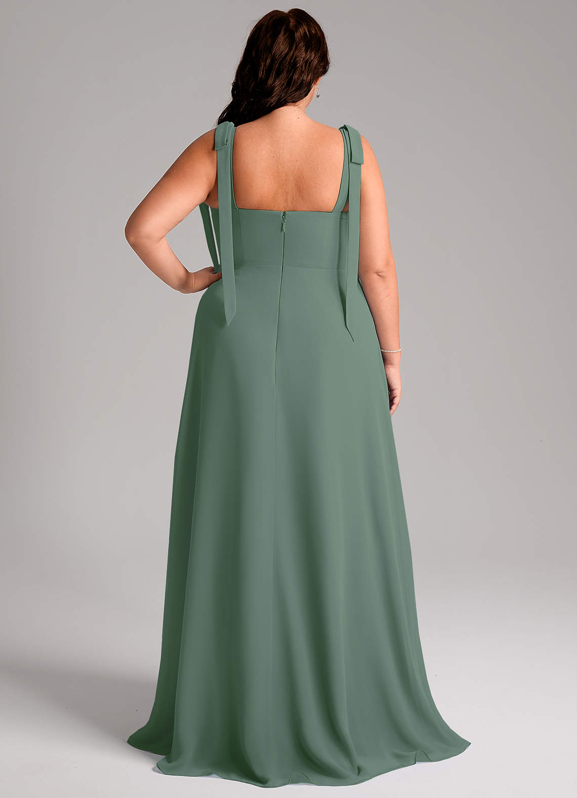 Azazie Debra Bridesmaid Dresses Eucalyptus A-Line with Pockets Chiffon Convertible Dress image8