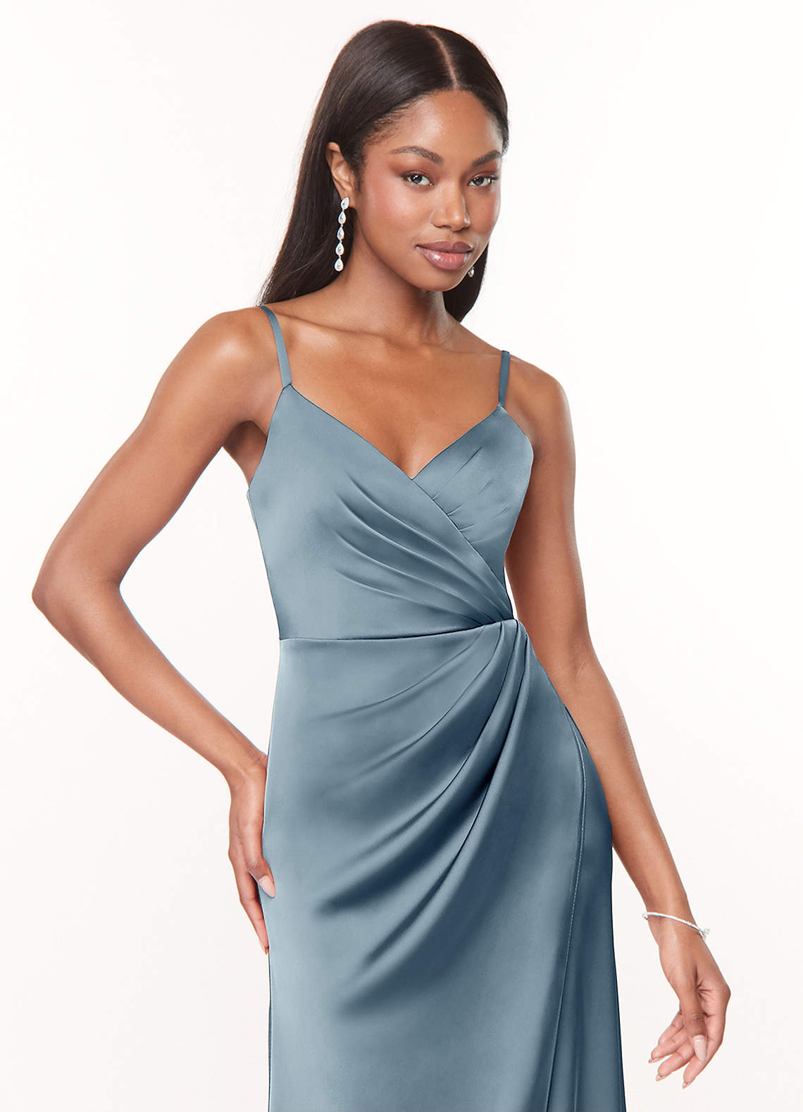 azazie dusty blue bridesmaid dresses Whispers of Elegance: Timeless Charm with The look is complete with an A Azazie Maci Dusty Blue Stretch