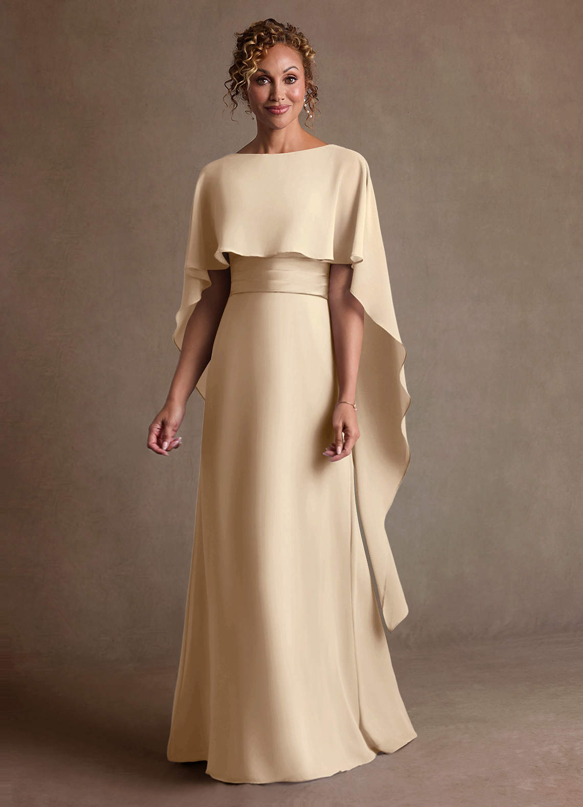 Azazie Marilla Mère de la mariée Robes Robe Trapèze en Mousseline de soie Plissée Champagne image3