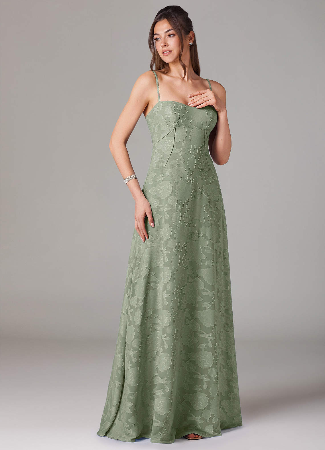Azazie Valentine Bridesmaid Dresses Agave A-Line Sweetheart Neckline Floral Burnout Dress image2