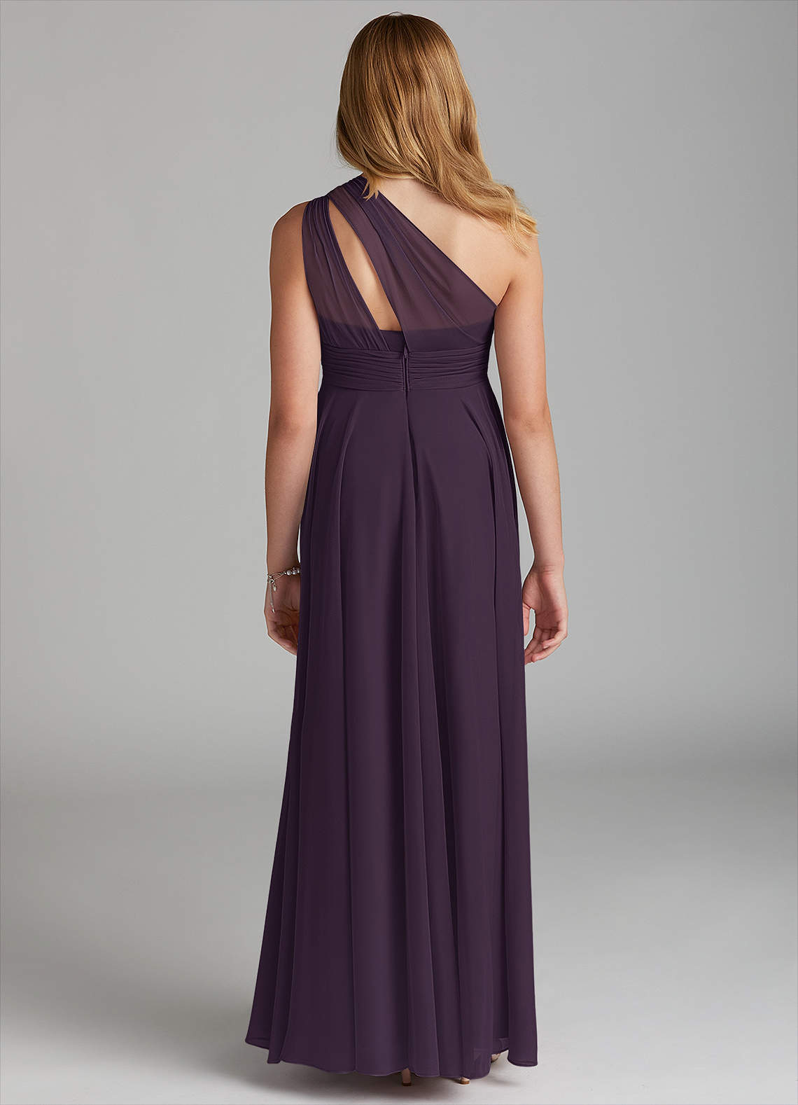 Azazie Charlize Junior Vestido de Ciruela de Malla de Corte en A image1