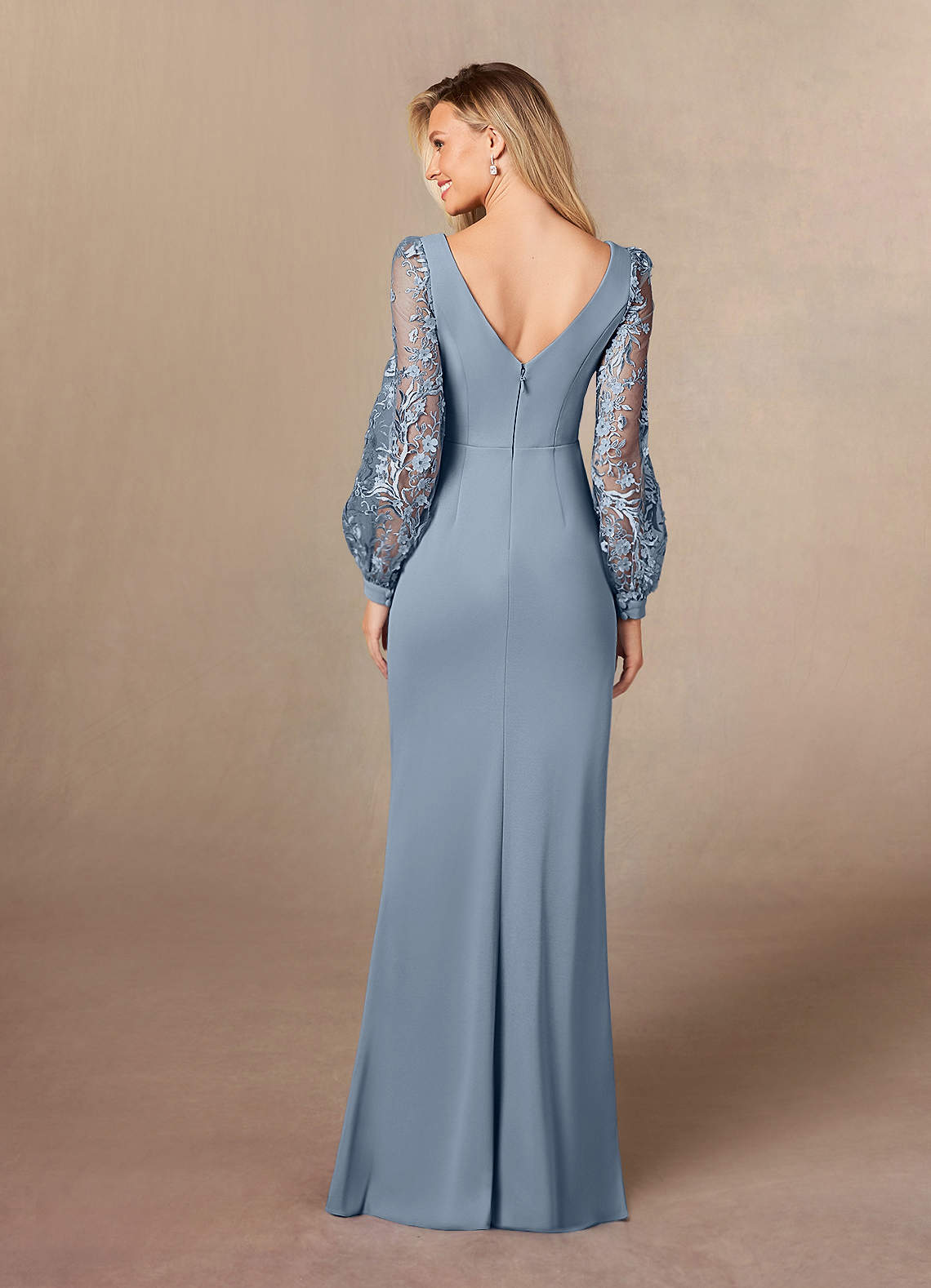 Azazie Susanne Vente Finale Robe Fourreau en Dentelle Bleu Poussiéreux image3