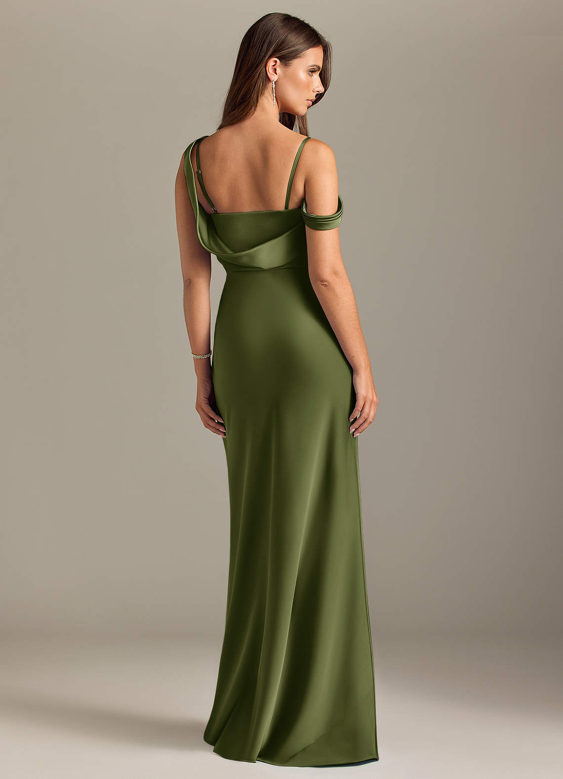 Azazie Madelyn Bridesmaid Dresses Olive Mermaid Off the Shoulder Stretch Satin Convertible Dress image1