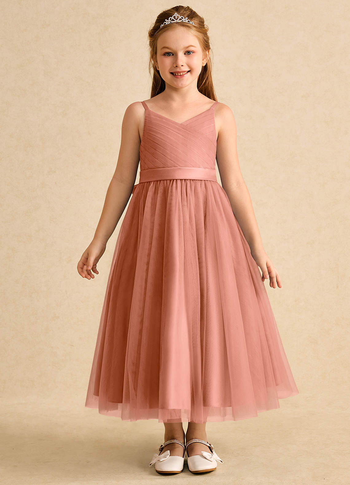 Azazie Patootie vestidos de niña de las flores Vestido de Mai Tai de Tul de Corte En A con Tirante Espagueti image1