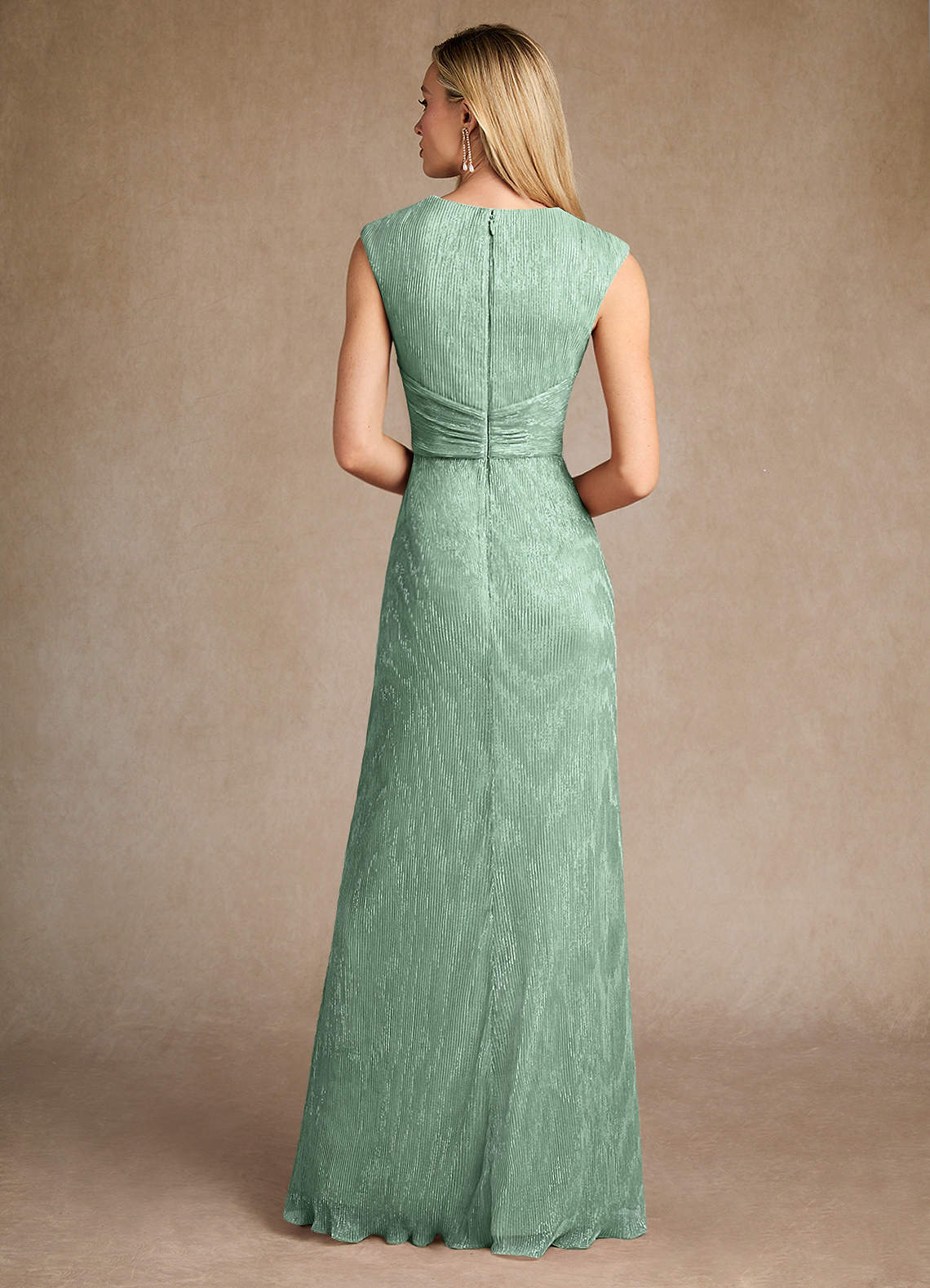 Azazie Salem Mother of the Bride Dresses Aquamarine A-Line Pleated Metallic Mesh Dress image2