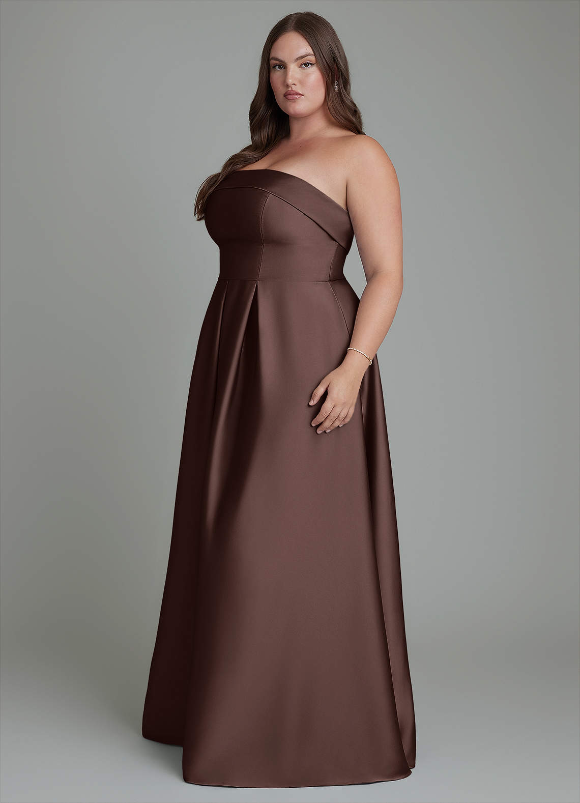 Azazie Lucienne Bridesmaid Dresses Ganache A-Line Strapless Stretch Satin Convertible Dress image10