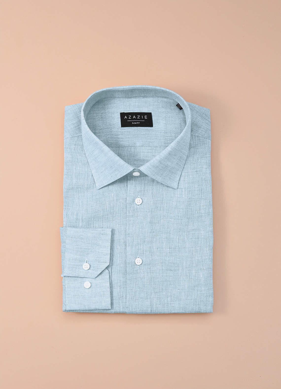 front Elliot Sky Blue 100% Linen Dress Shirt