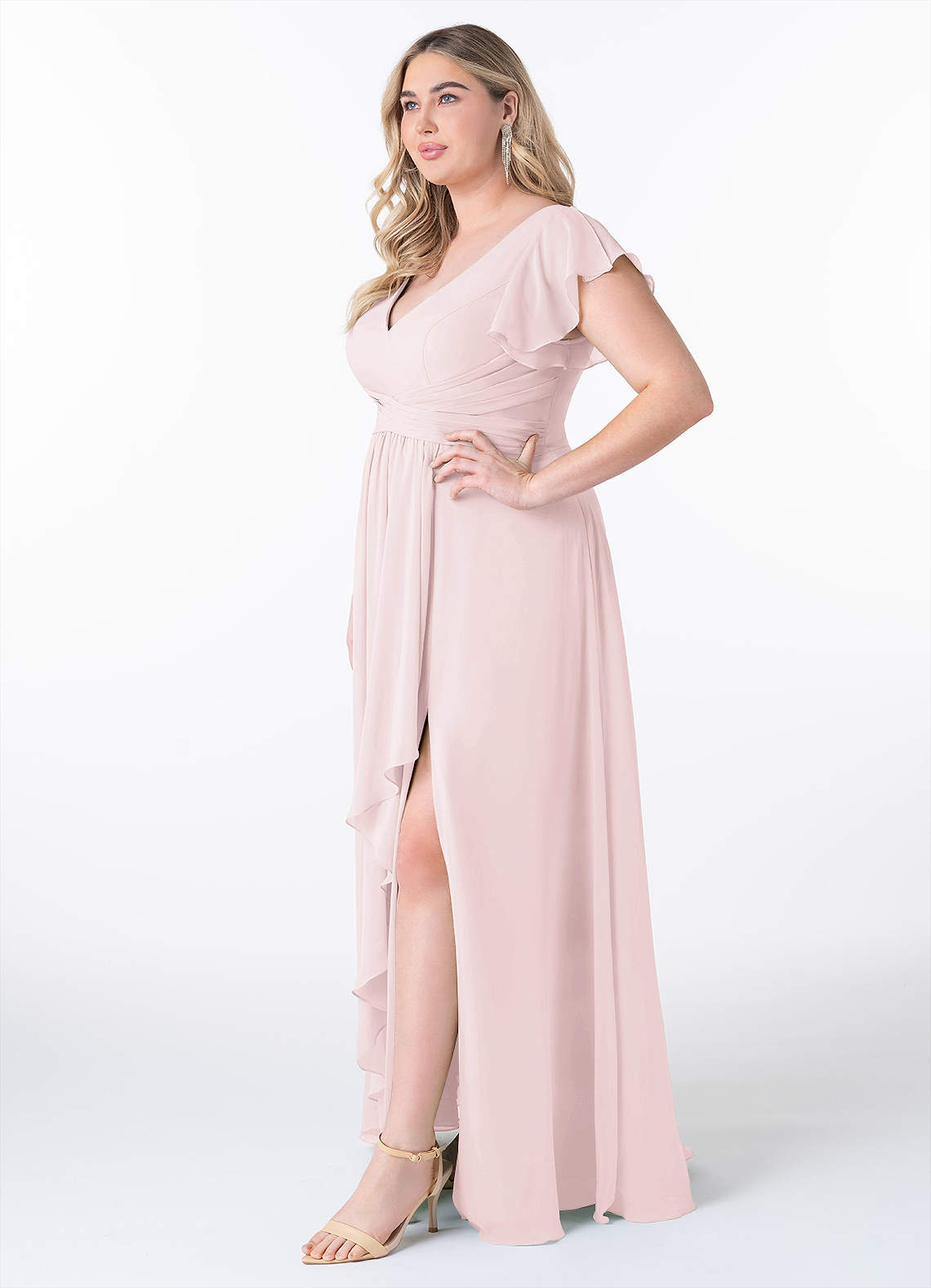 Azazie Omari Vestidos de madrinha de casamento Vestido Rosa Corado de Chiffon de Linha A image8