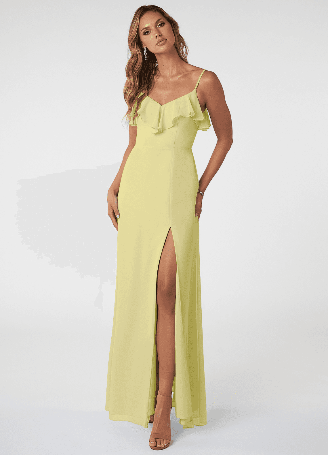 Azazie Natalia Brautjungfernkleider A-Linie Chiffon Kleid Zitronensorbet image1