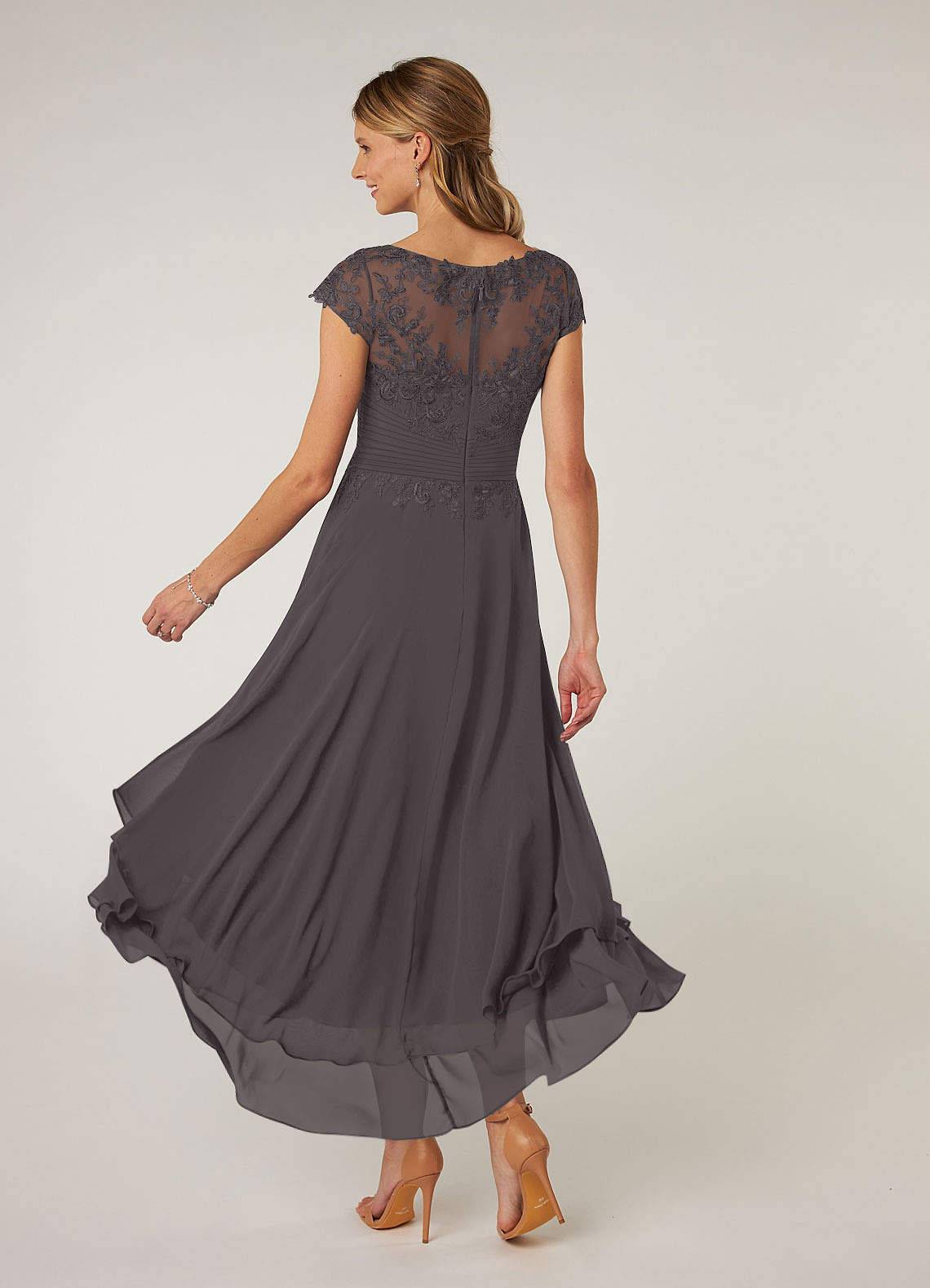 Azazie Shonda Mother of the Bride Dresses Steel Grey Lace Chiffon Dress image3