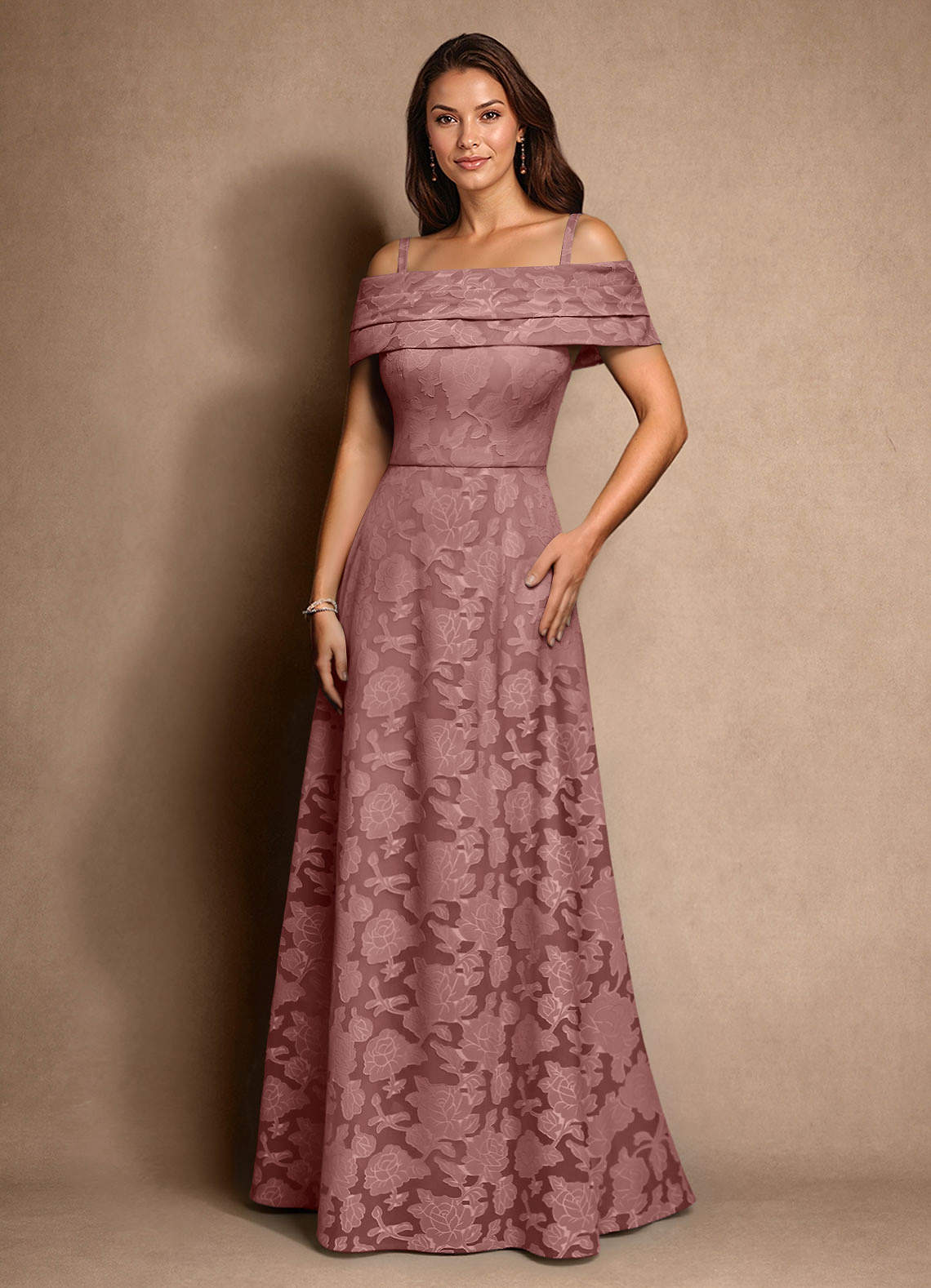 Azazie New Britain vestidos de madre de la novia Vestido de Rosa Polvorienta de Devorado Floral de Corte en A con Plisado image3