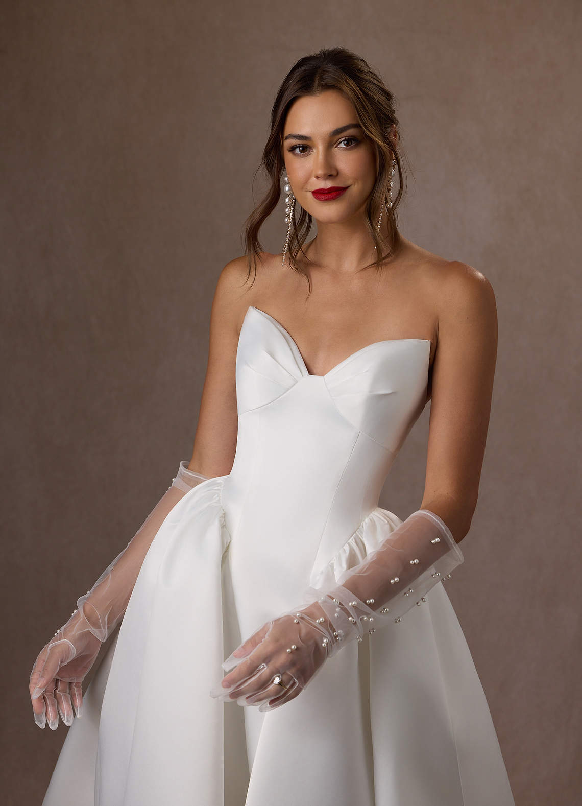 Azazie Kamira At-home Try On Dresses Diamond White Ball-Gown Strapless Satin Dress image4