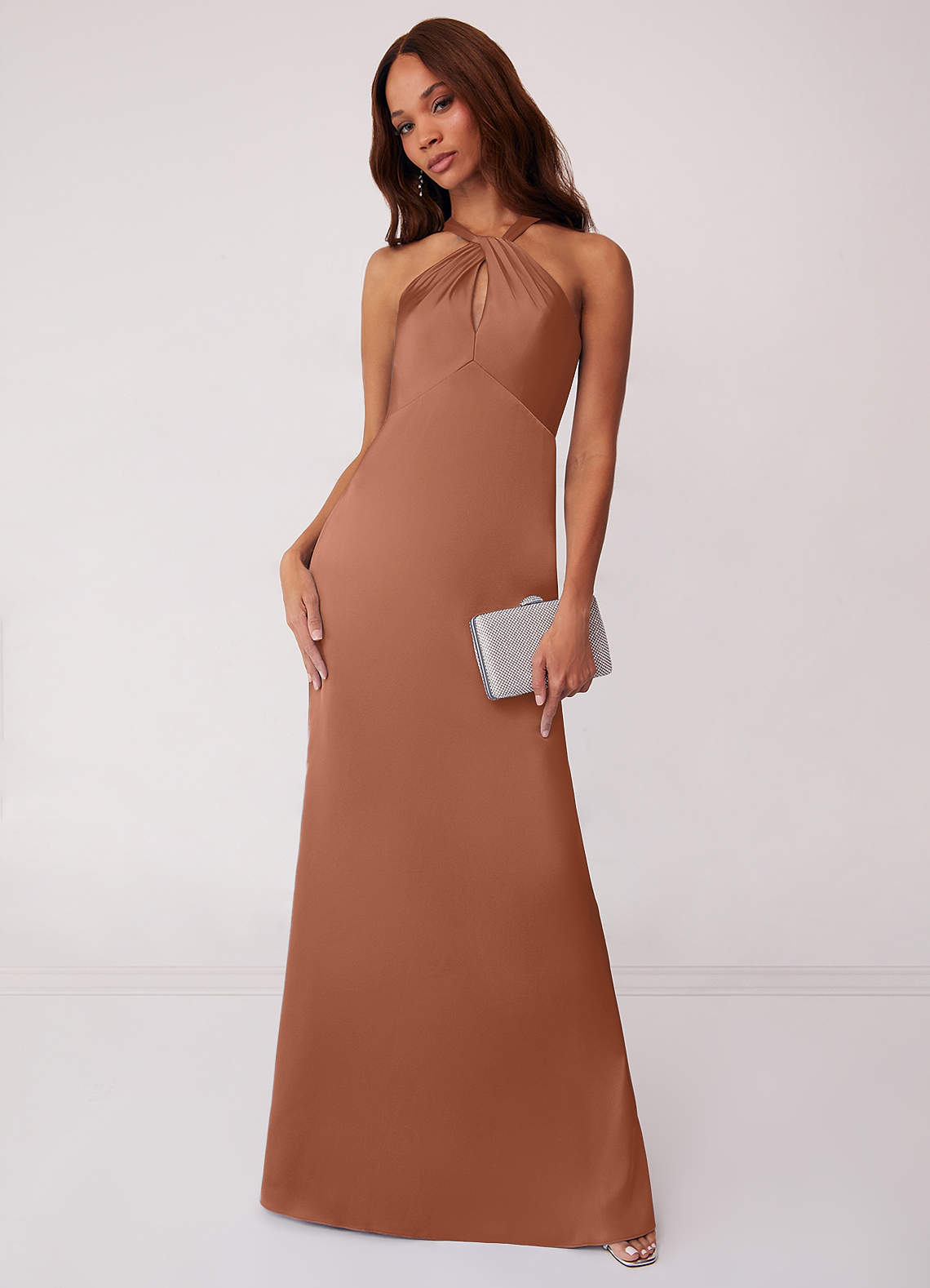 Halter Keyhole Sheath Midi Bridesmaid Dress in Fig main image 0