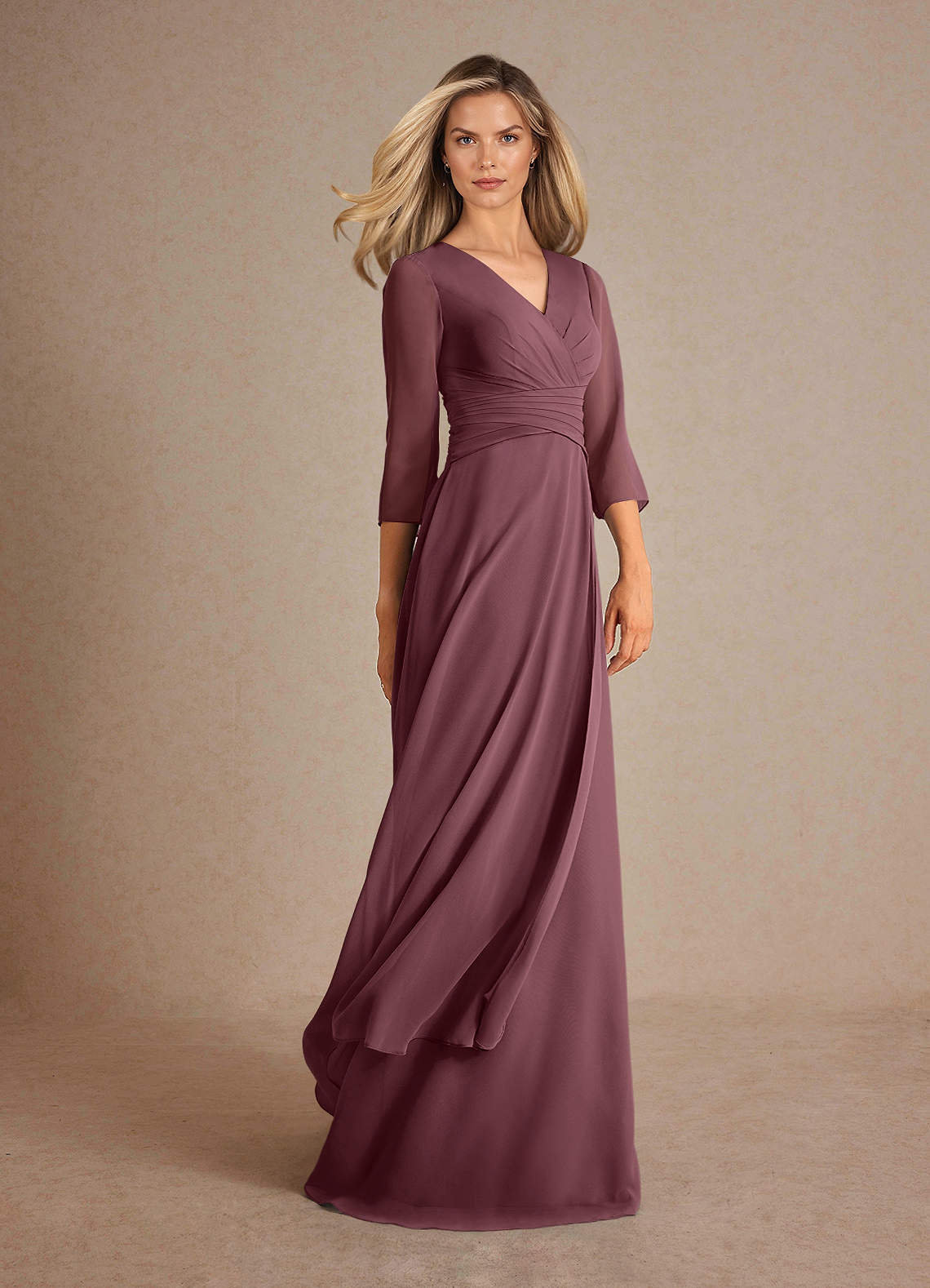 Azazie Mayfield At-home Try On Dresses Agave A-Line Pleated Chiffon Dress image1