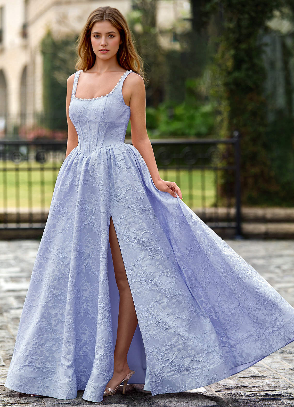 periwinkle prom dress Periwinkle Tulle Appliques Lace-Up A-Line Long Prom Dress VK23102604   Vickidress