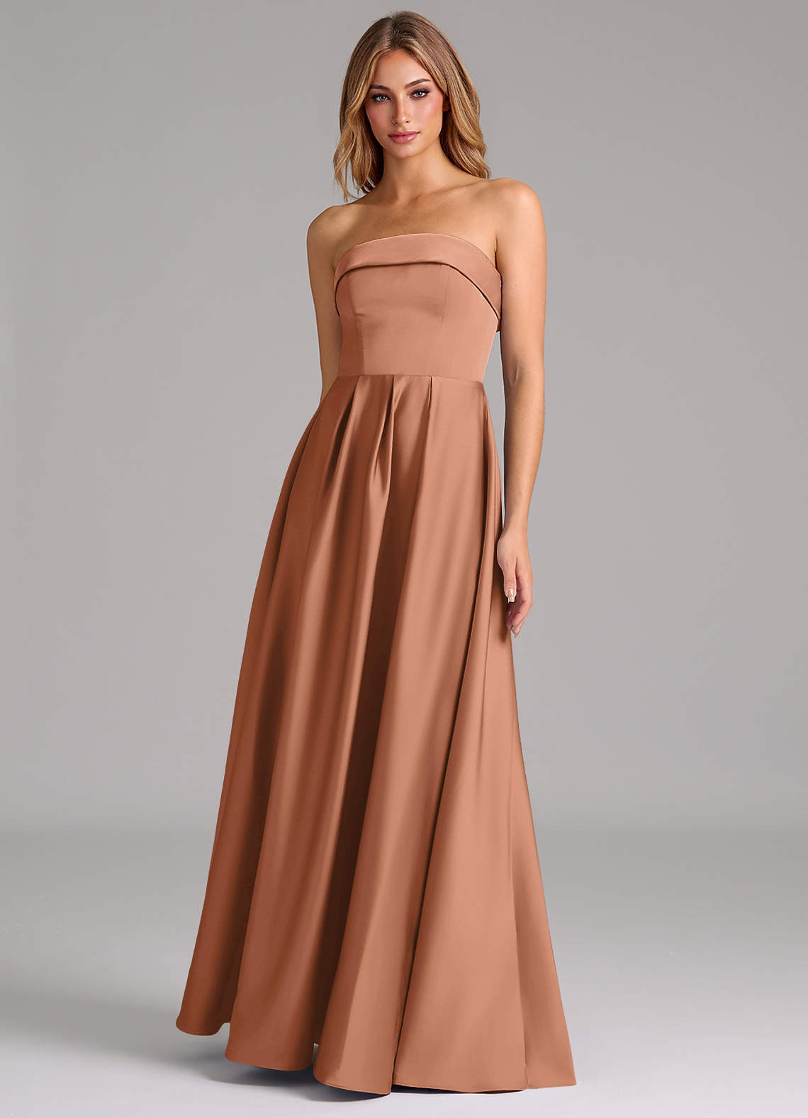 Azazie Lucienne Bridesmaid Dresses Bronzer A-Line Strapless Stretch Satin Convertible Dress image1