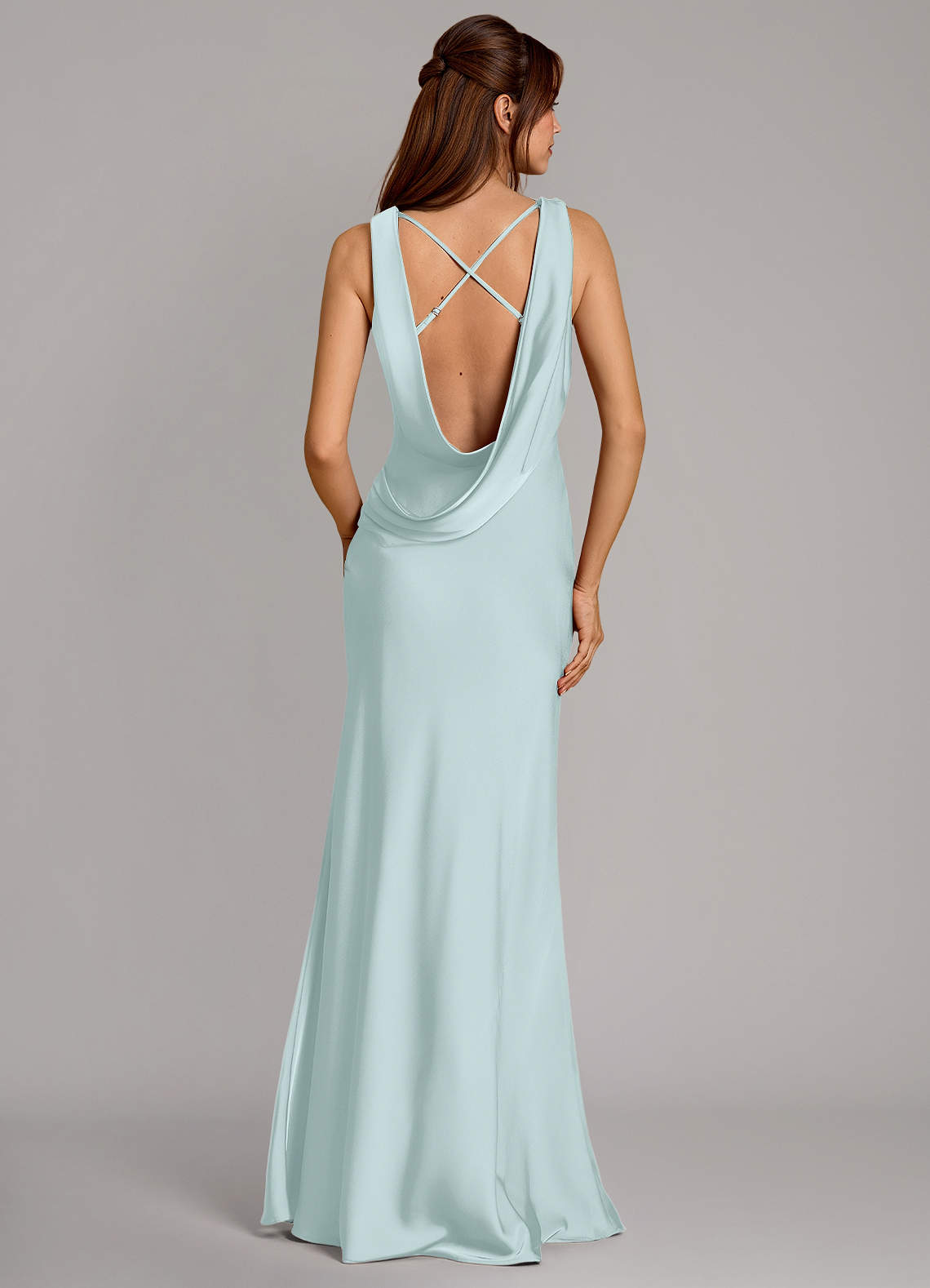 Azazie Cheryl Vestidos de damas de honor Vestido de Vidrio Marino de Satén Elástico de Corte Sirena image1