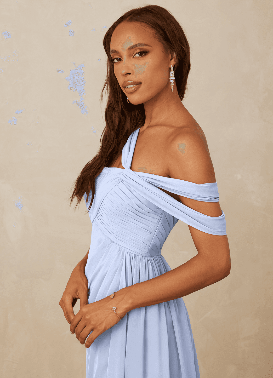 Christian Siriano Bridal for Azazie 1014 Bridesmaid Dresses Ice A-Line Off the Shoulder Chiffon Dress image1