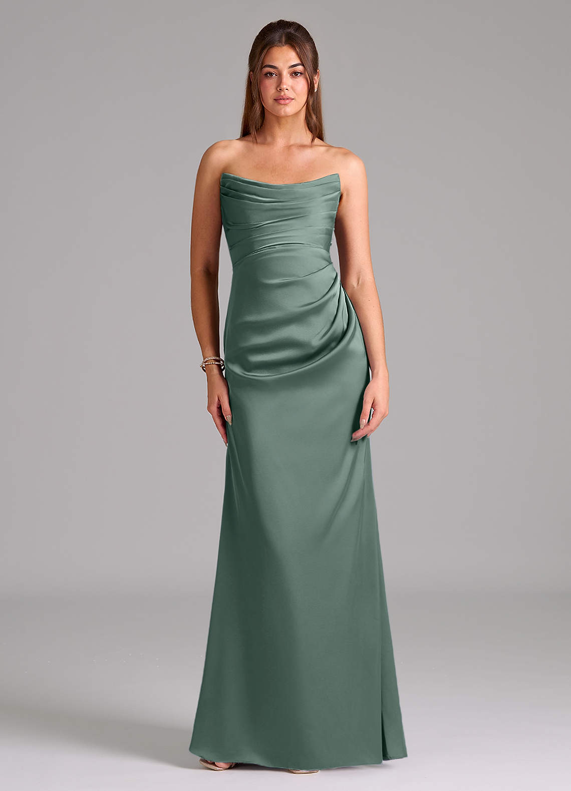Azazie Mermaid Scoop Neck Floor-Length Stretch Satin Bridesmaid Dresses - Sea Moss