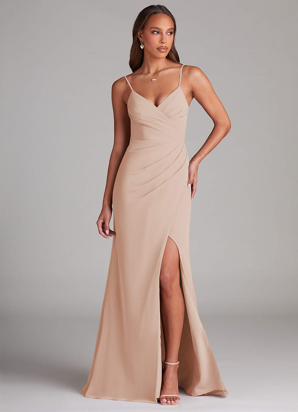 Azazie Maci Bridesmaid Dresses English Rose Sheath Pleated Chiffon Dress image1