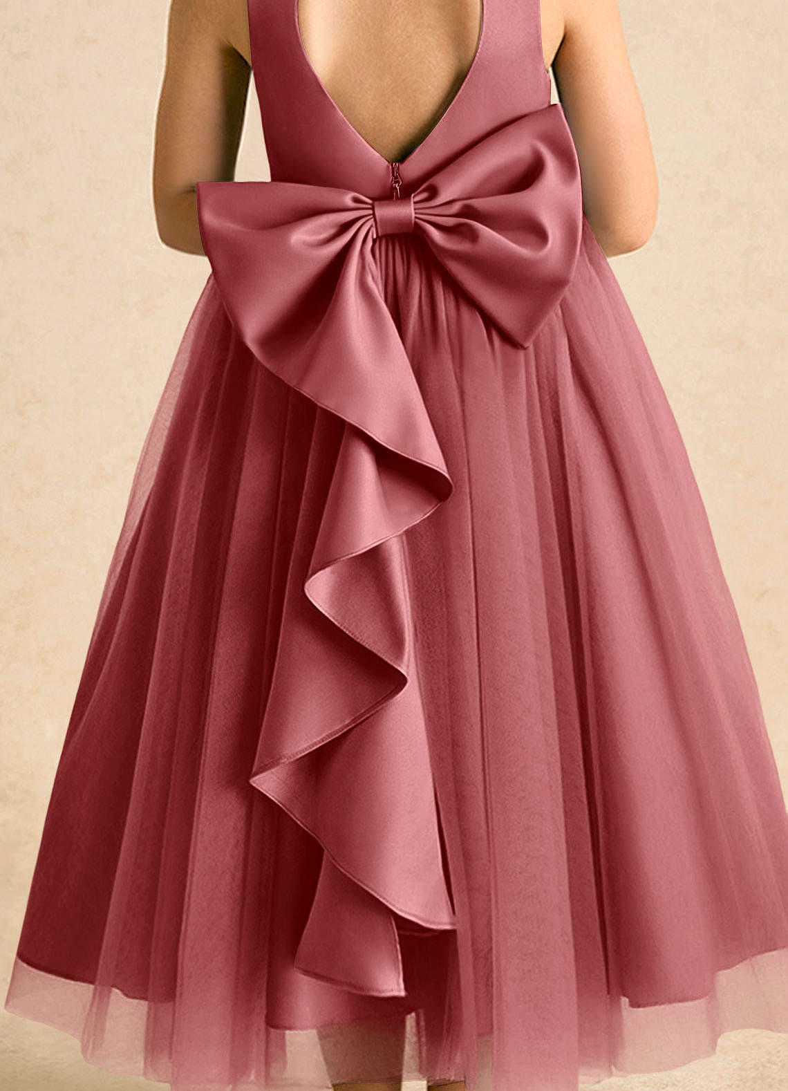 Azazie Solia Robe Demoiselle D'honneur Fillette Robe Princesse en Tulle Arc Antique Rose image6