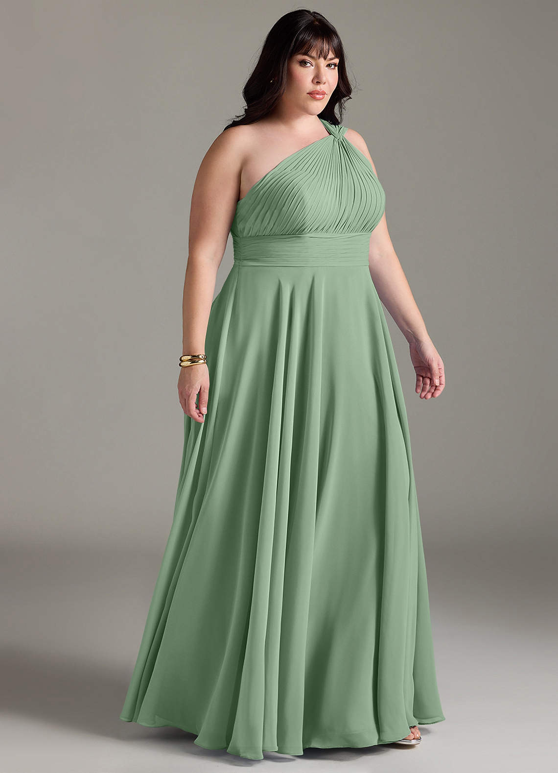 Azazie Charlize Jurken voor bruidsmeisjes Jurk van Chiffon met A-Lijn One-Shoulder Matcha image9