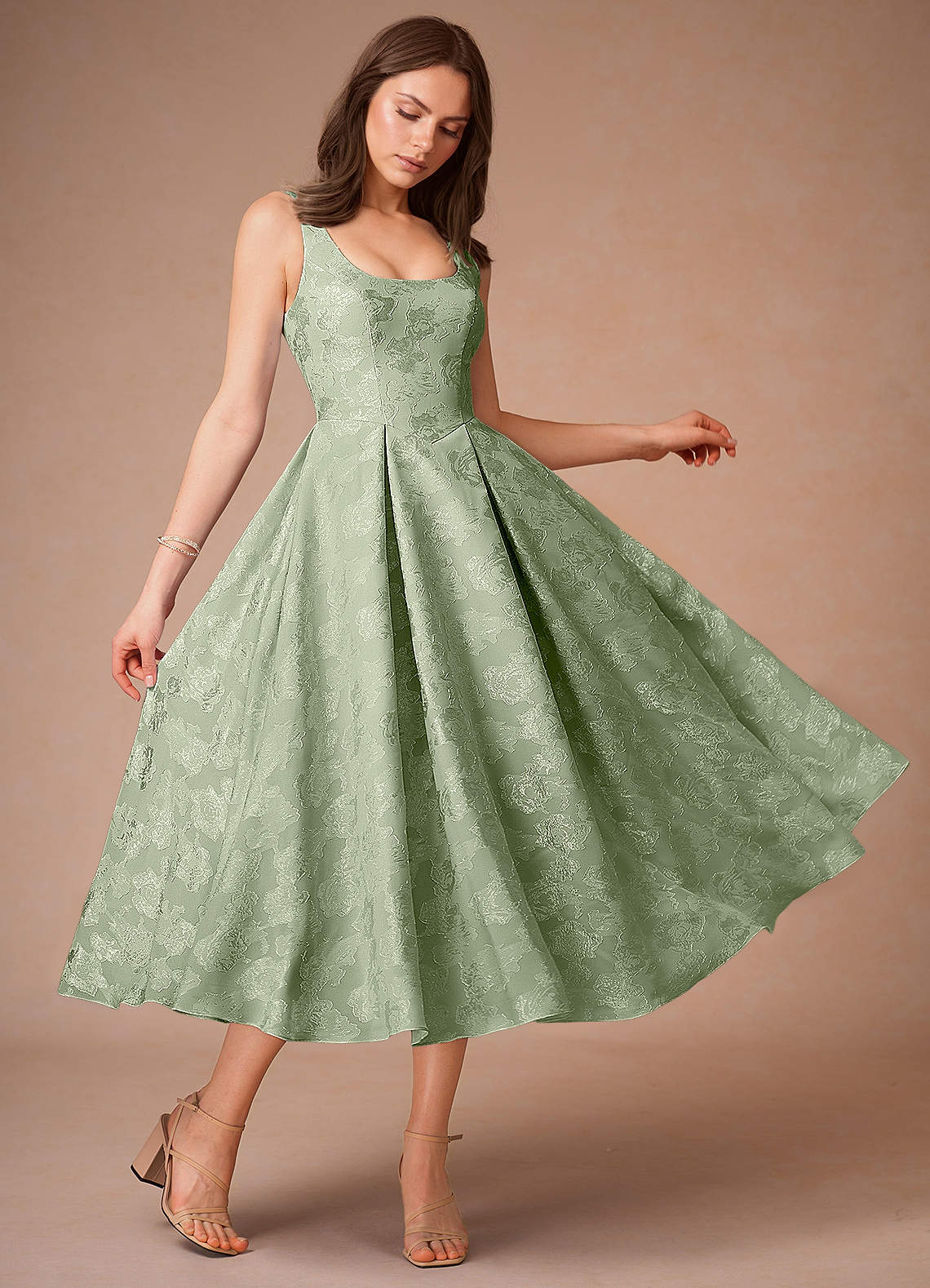 light green midi dress Azazie Sweetheart A-Line Ruffles Midi Cocktail Dresses in Light Green