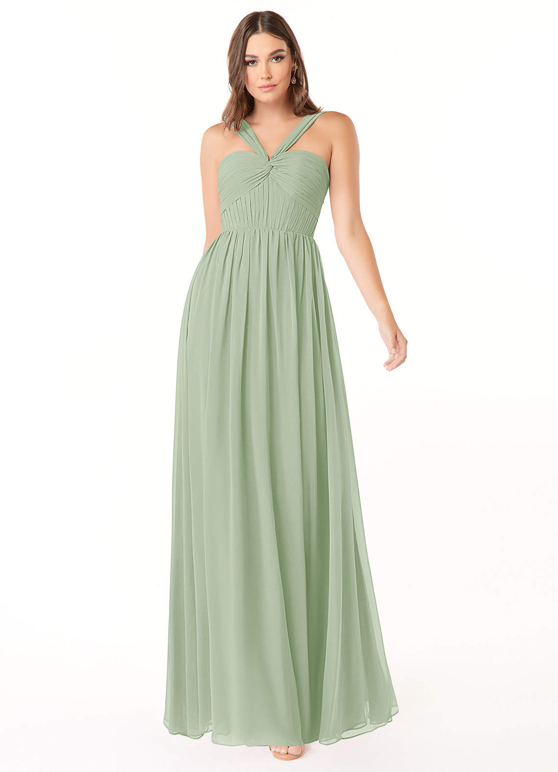 Azazie Dionne Brautjungfernkleider A-Linie Korsett Chiffon Kleid Staubiger Salbeigrün image1