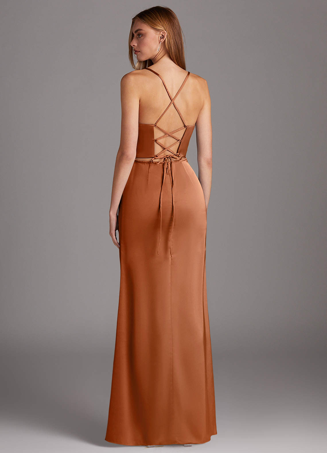 copper corset dress Metallic Copper Backless Long Prom Dress with Slit Copper / XLarge