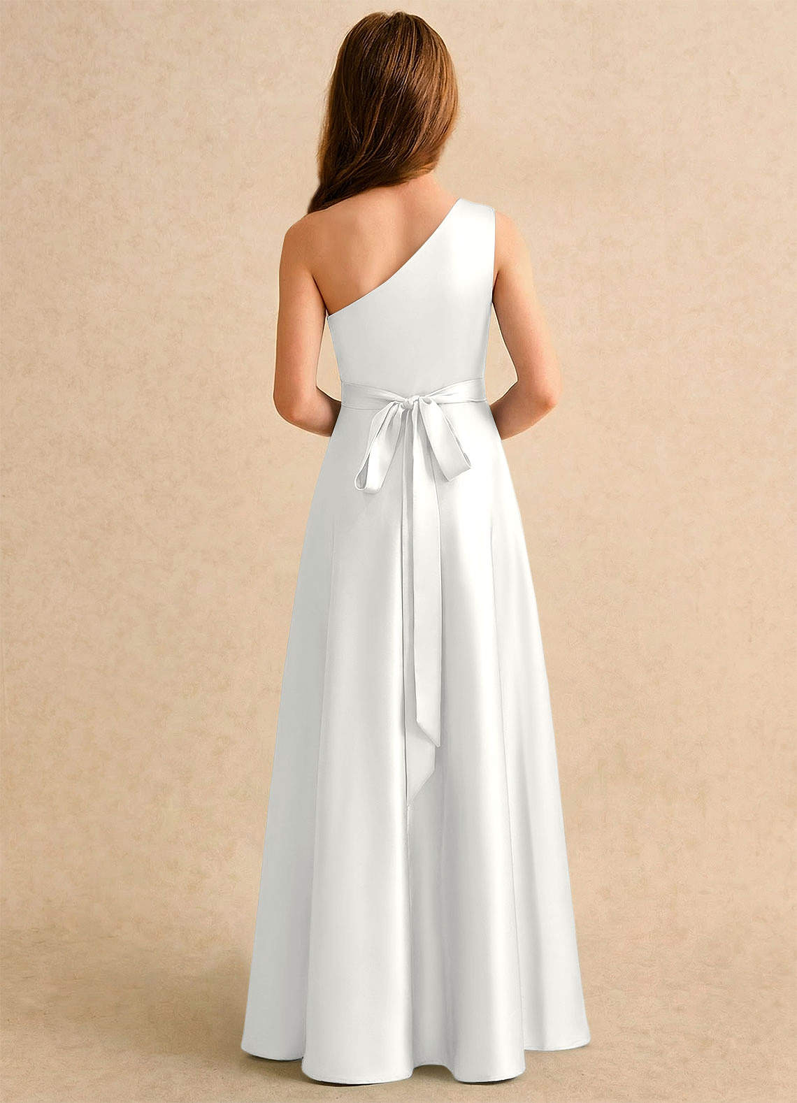 Azazie Puddles Girls Formal Flower Girl Klänningar Klä A-Line i Stretch Satin Ena axeln image1