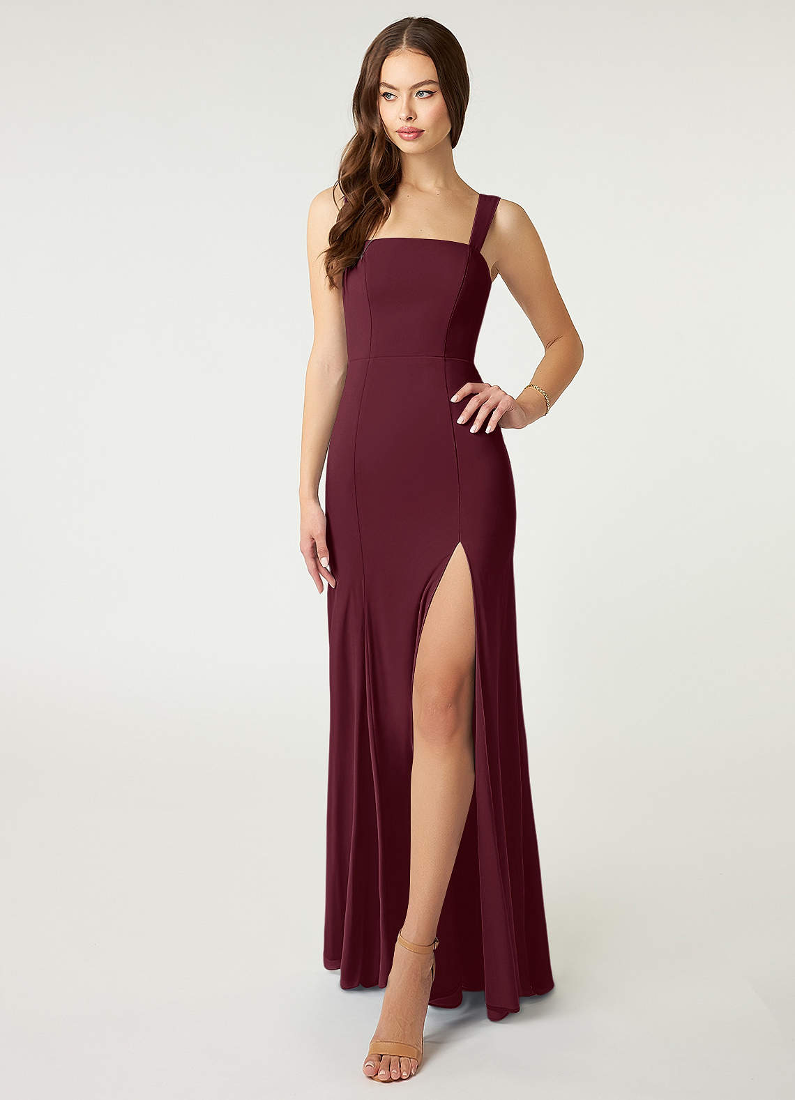 Azazie Alara Jurken voor bruidsmeisjes Jurk van Rek chiffon met Kolom Zijsplit Cabernet image1