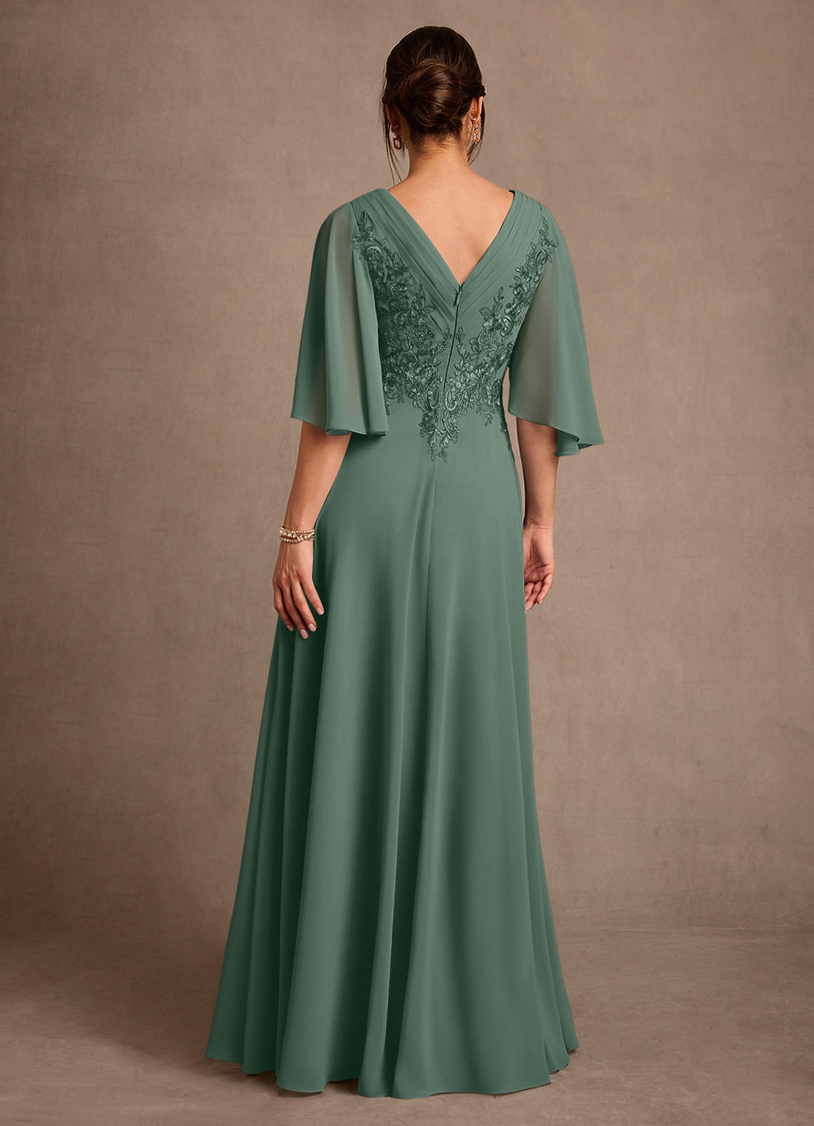 Azazie Tilda Mother of the Bride Dresses Eucalyptus A-Line Lace Chiffon Dress image1