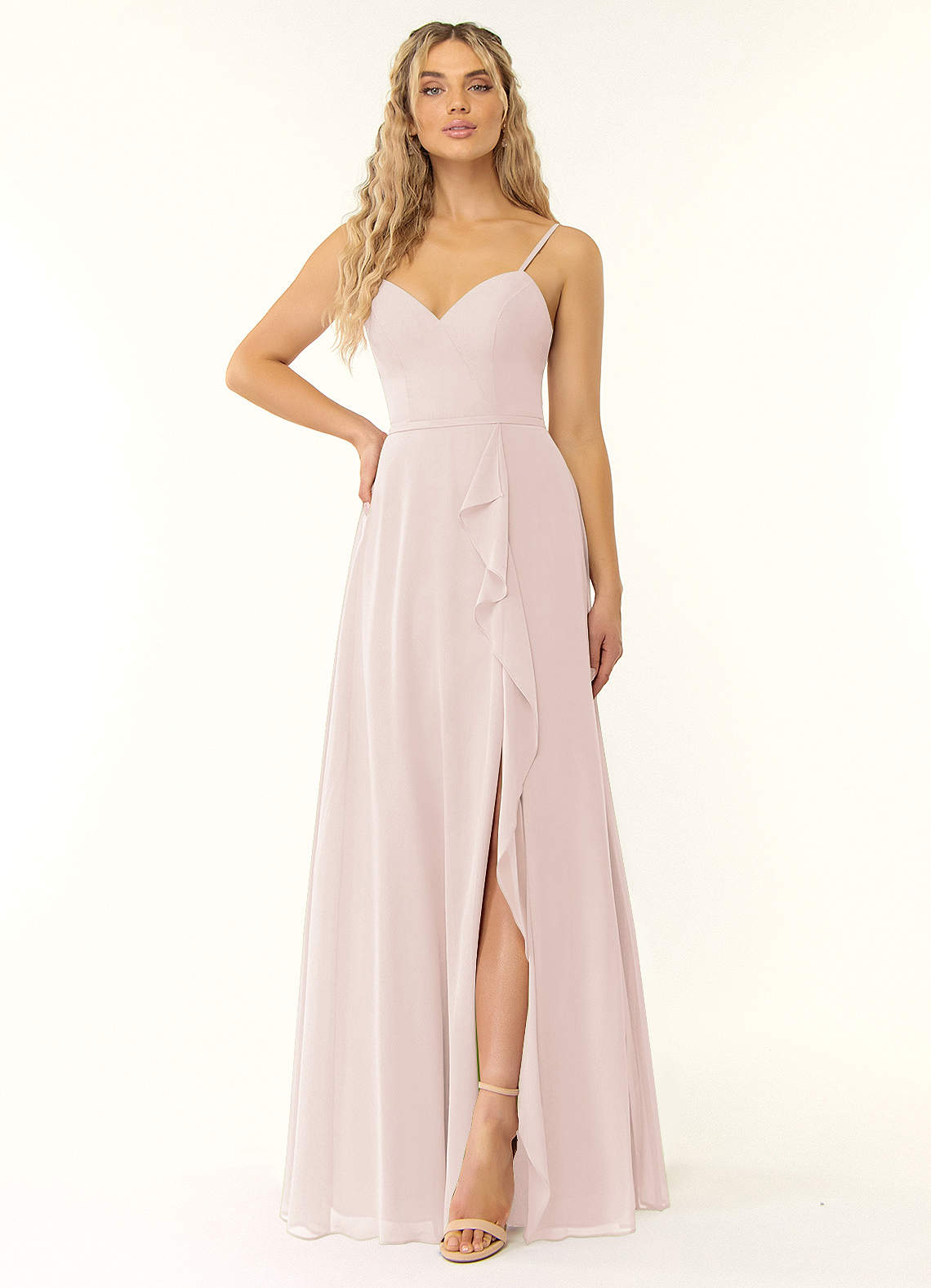 Azazie Naeem Bridesmaid Dresses Rose Petal A-Line V-Neck Ruffle Chiffon Dress image1