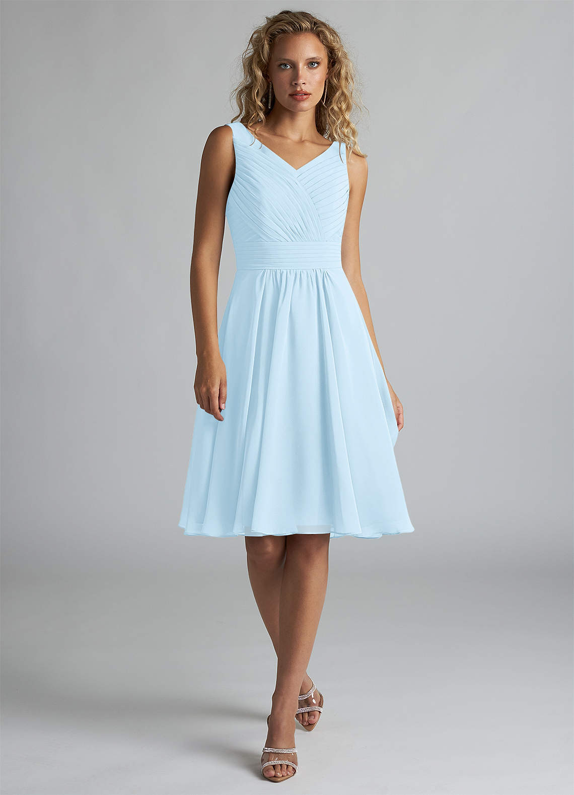 Azazie Grace Bridesmaid Dresses Sky Blue A-Line Pleated Chiffon Dress image1