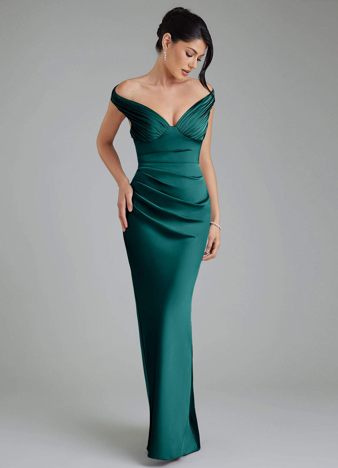 Azazie Sheath V-Neck Floor-Length Stretch Satin Bridesmaid Dresses