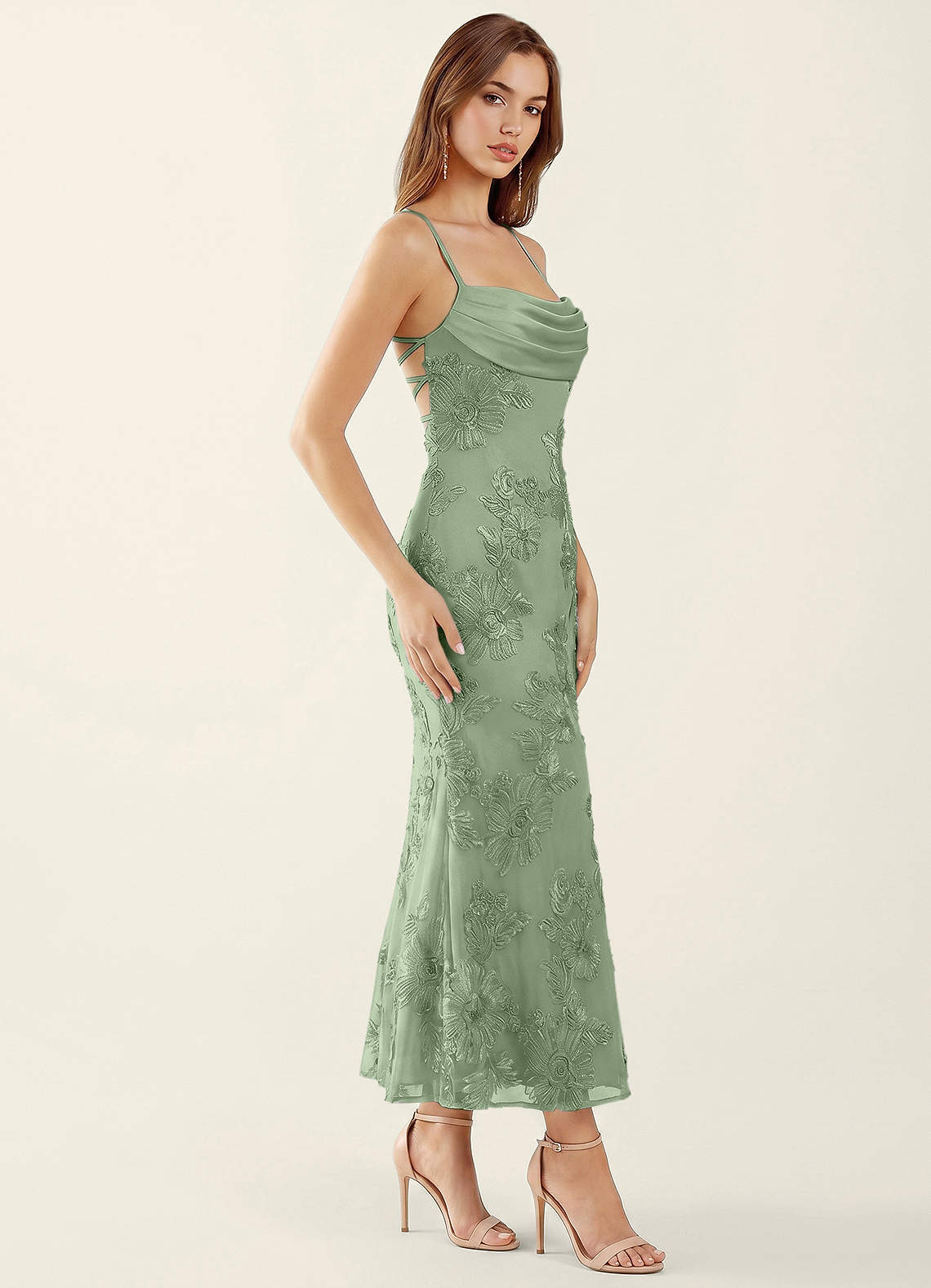 2024FOXEY Early Summer Dress【Floriane】38 Floriane Sage 3D Flowers Corset Mermaid Lace Up Back Maxi Dress