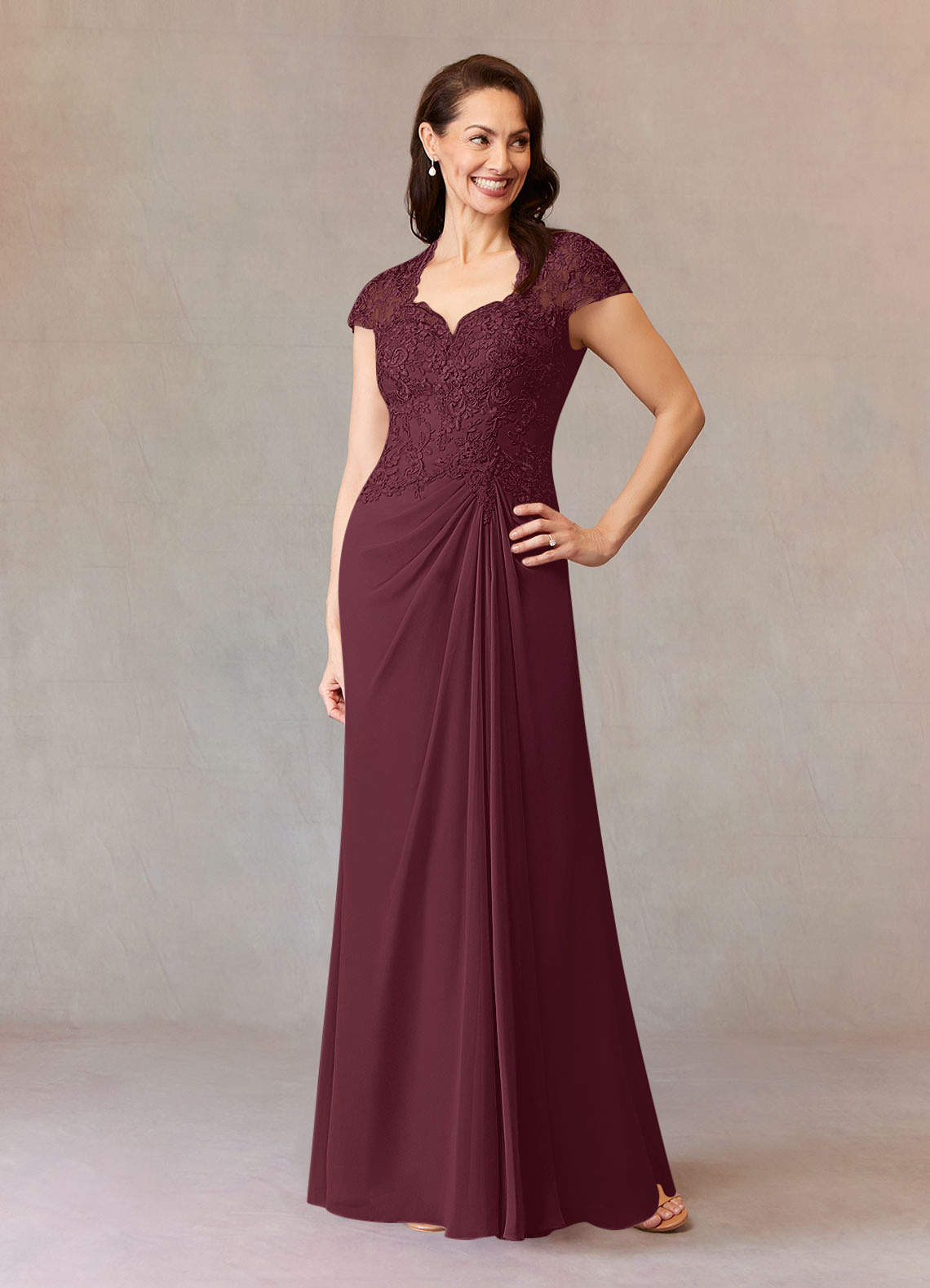 Azazie Junie Mother of the Bride Dresses Cabernet A-Line Lace Chiffon Dress image1