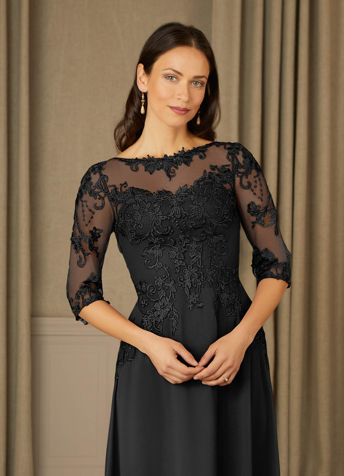 Azazie Dorella Black A-Line Lace Chiffon Dress Ready to Ship | Azazie